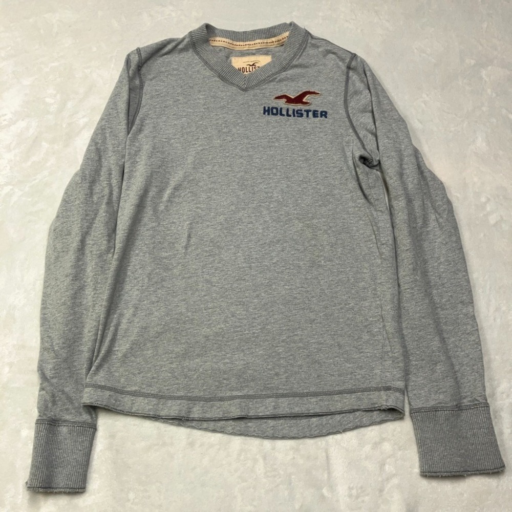 Y2K Hollister V-Neck‎ Long Sleeve T-Shirt Men's Medium Heathered Gray Vintage